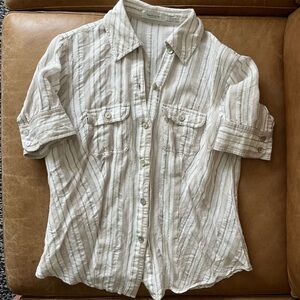 Linen Stripe Button Up Blouse